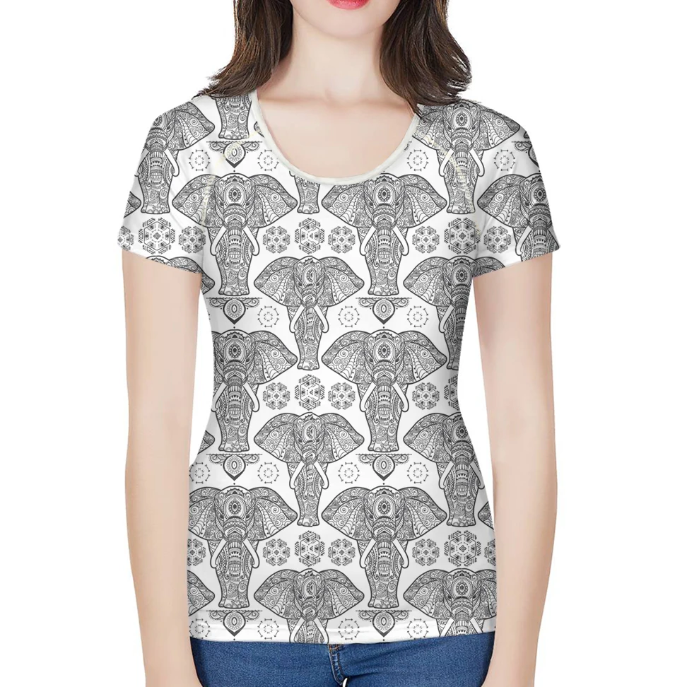 

Nopersonality Mandala Elephant Print Tops Tee Tshirt for Women 3d Female Summer T Shirts Slim Ladies Streetwear T-shirts