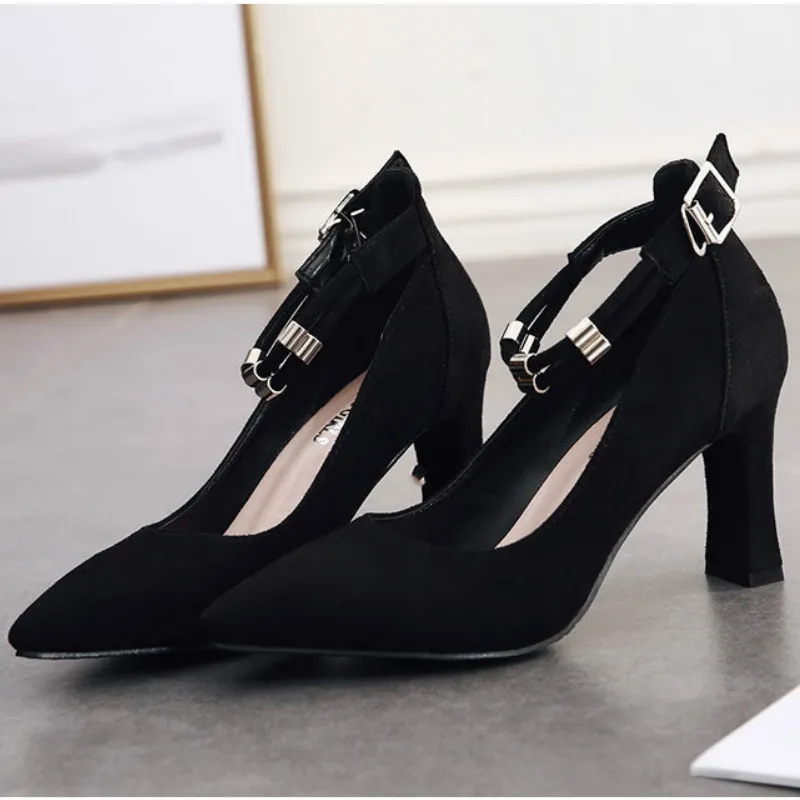 

Good Quality Flock Women Pumps Shoes Four Seasons Pointed Toe 7cm High Heels Office Career Casual Solid Sexy Female Shoes