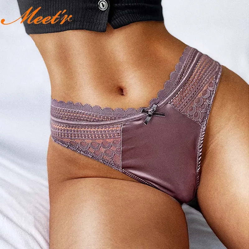 

Meet'r женские сексуальные кружевные трусики, Бесшовные прозрачные стринги, нижнее белье с низкой талией, соблазнительные стринги, 5 цветов