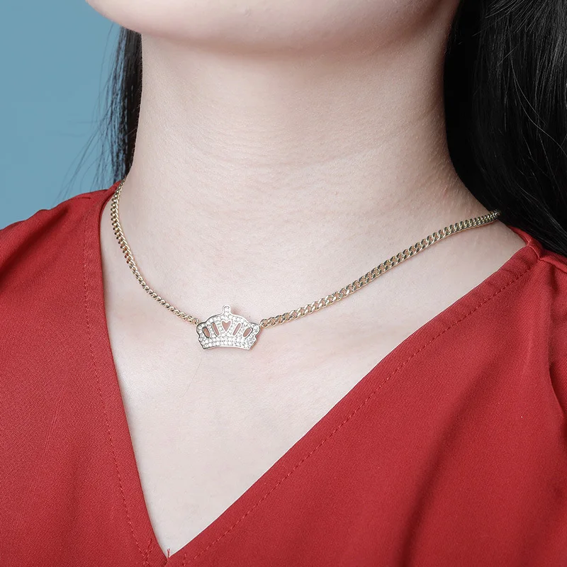 Zciti Новый Корона ожерелье с 2 дюймовым хвост цепи льдом микро проложить CZ женское