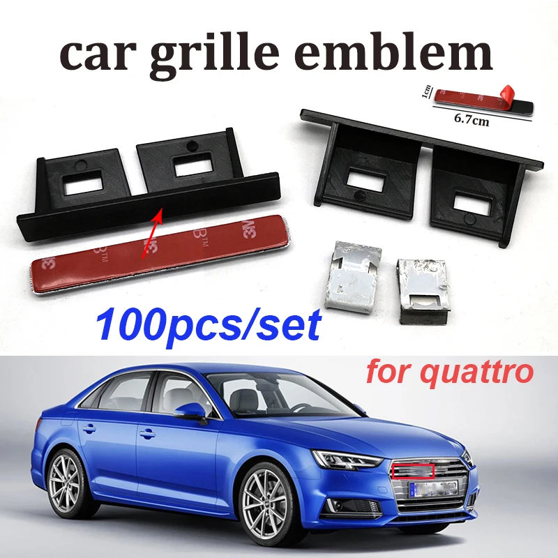 

100pcs 3D Metal ABS Racing Rally Front Hood Grille Badge Emblem For quattro A1 A2 A3 A4 A5 A6 A7 A8 Q1 Q3 Q5 Q7 TT car styling