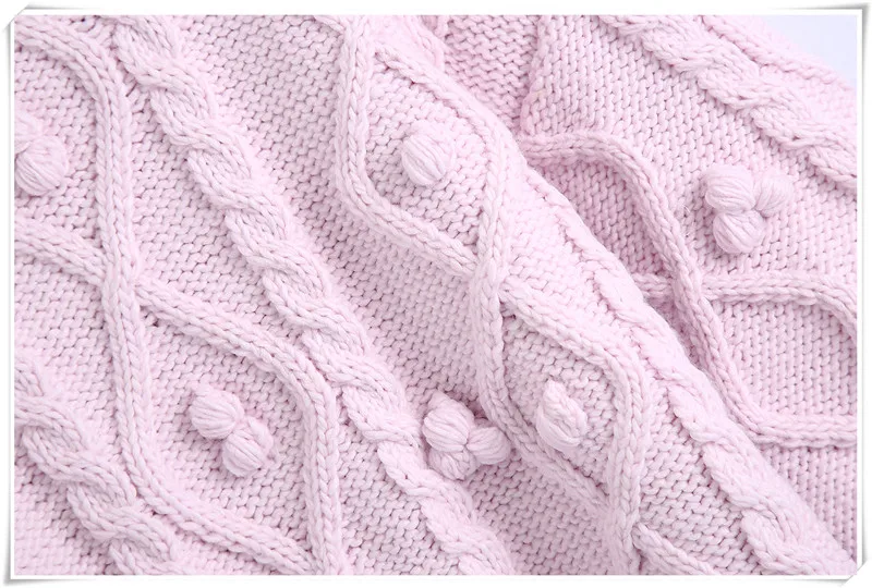 

Autumn/Winter 2021 New Fashion All-match Solid Color Ball-shaped Knitted Long Sleeve Sweater Korean Pink Casual Loose Sweater
