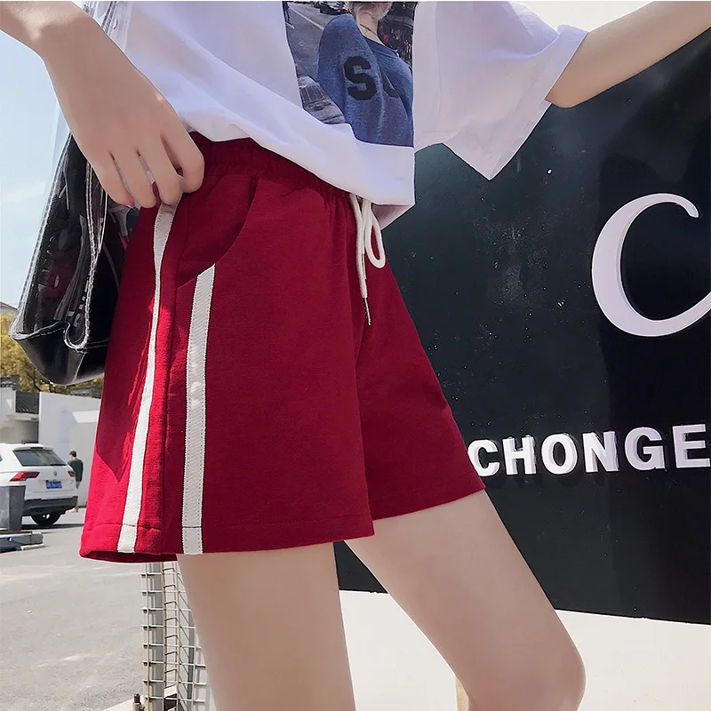 Хлопковые полосатые короткие брюки повседневные Ulzzang модные студенческие