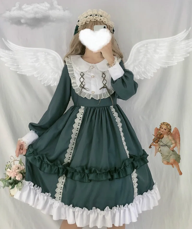 Однотонное платье в стиле &quotЛолита&quot большая юбка с длинными рукавами Новое