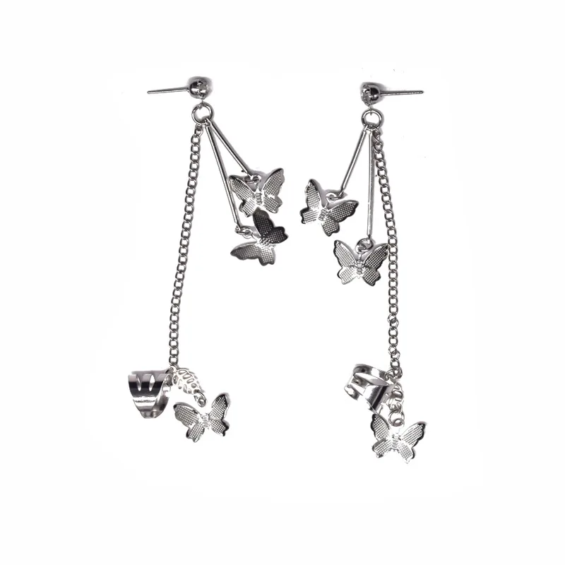 

Handmade Schmetterling Net Rot Quaste Kristall Ohr Pin Kette Doppel Temperament Ohrringe Ohr Knochen Nagel Ohr Clip