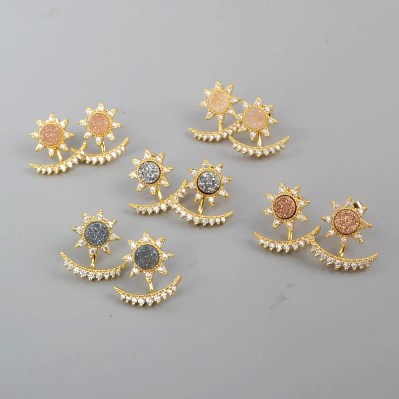 BOROSA модный синий опал серьги Кристалл циркония проложенный Натуральный Druzy Титан