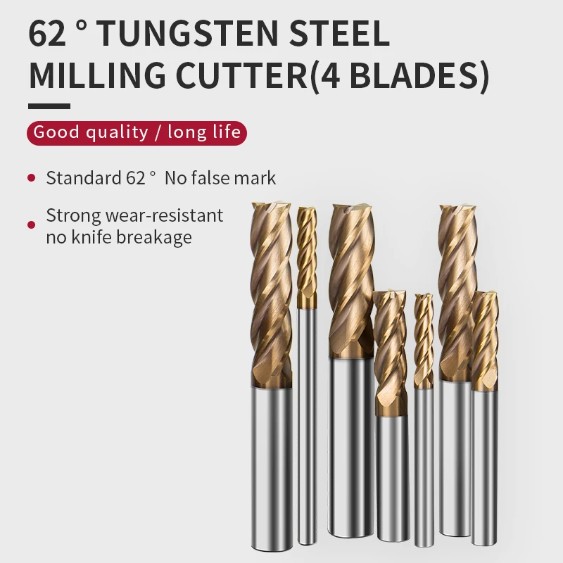 

HRC62 4 Flutes End Mill 1mm-20mm Tungsten Steel Straight Shank Milling Cutter CNC Machines Tools Alloy Coating Carbide for Lathe