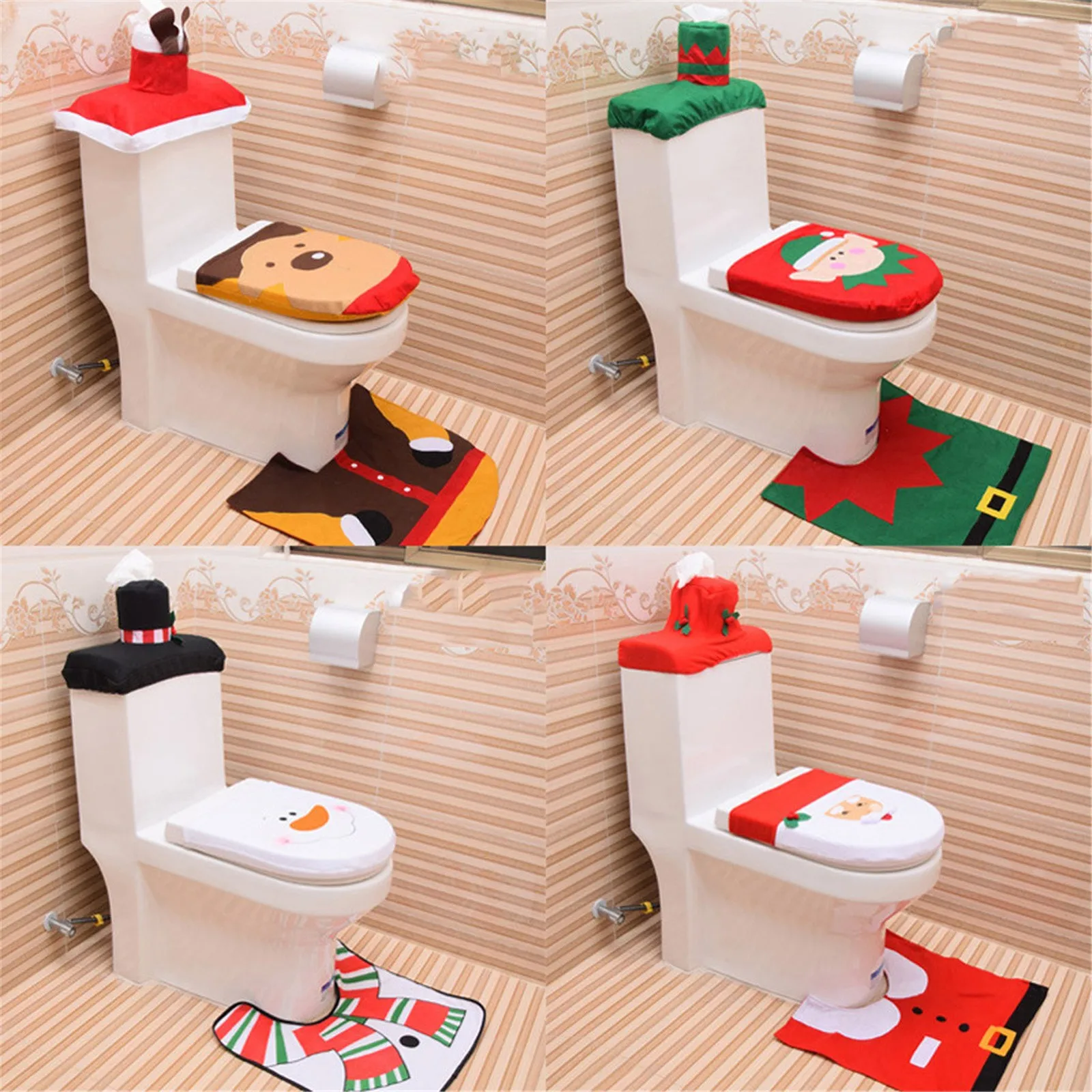 

3pcs/set Christmas Closestool Cover Mat Cover Set Santa Claus Toilet Seats Lid Tissue for Household Bathroom Accessories