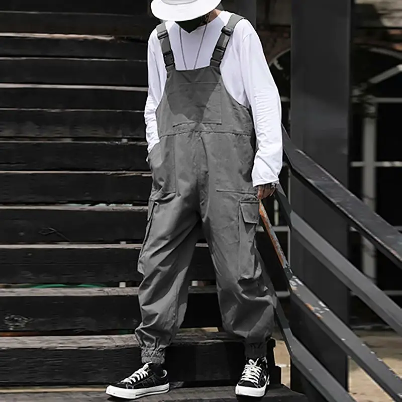 Men Jumpsuits Multi-Pockets 2021 Casual Cargo Overalls 5Xl Solid Color Loose Streetwear Fashion Bib Pants | Мужская одежда