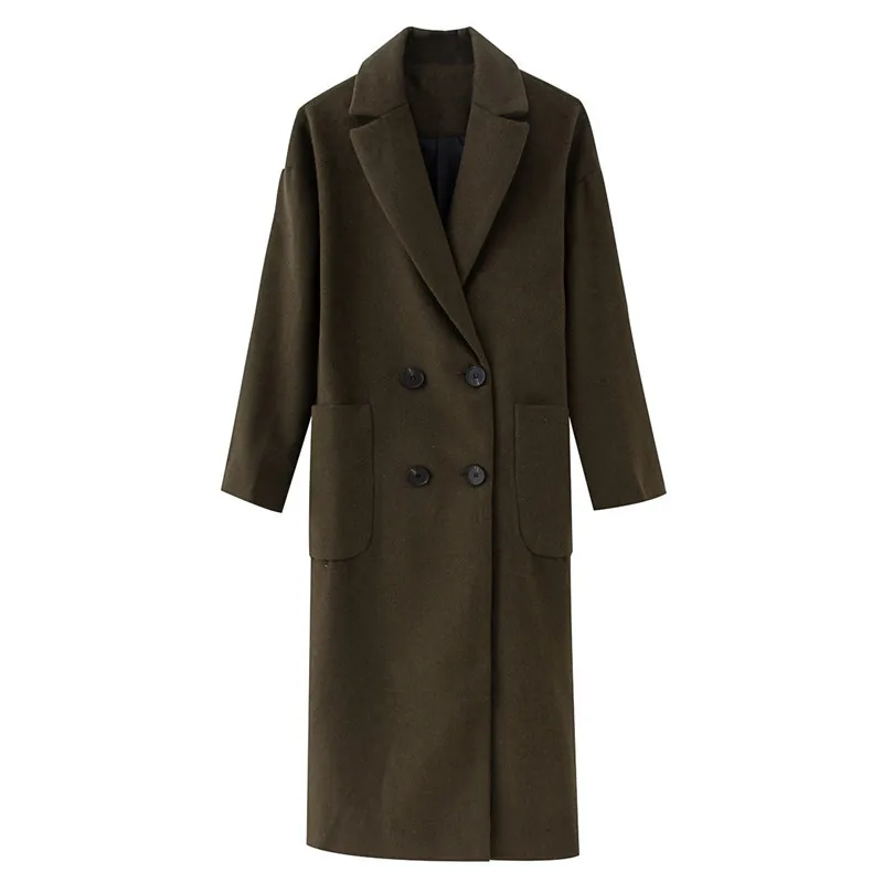 

Женское длинное шерстяное пальто, повседневное однотонное Прямое пальто из плотной шерсти с двубортным рядом пуговиц и длинным рукавом, ве...