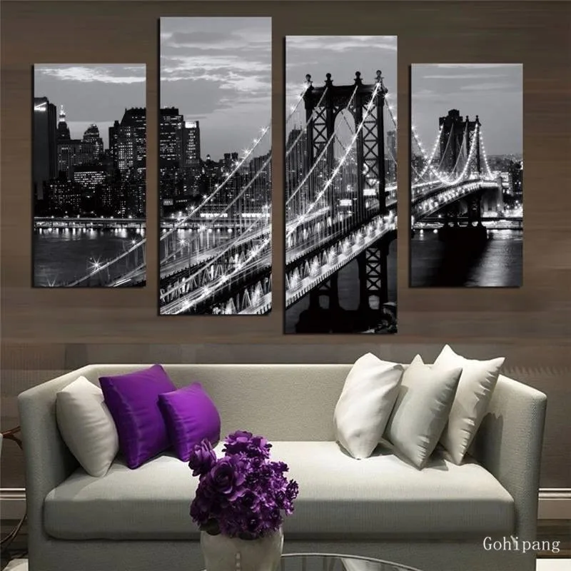 4 шт. Современная Фреска Бруклинский мост в Нью-Йорк украшение дома искусство