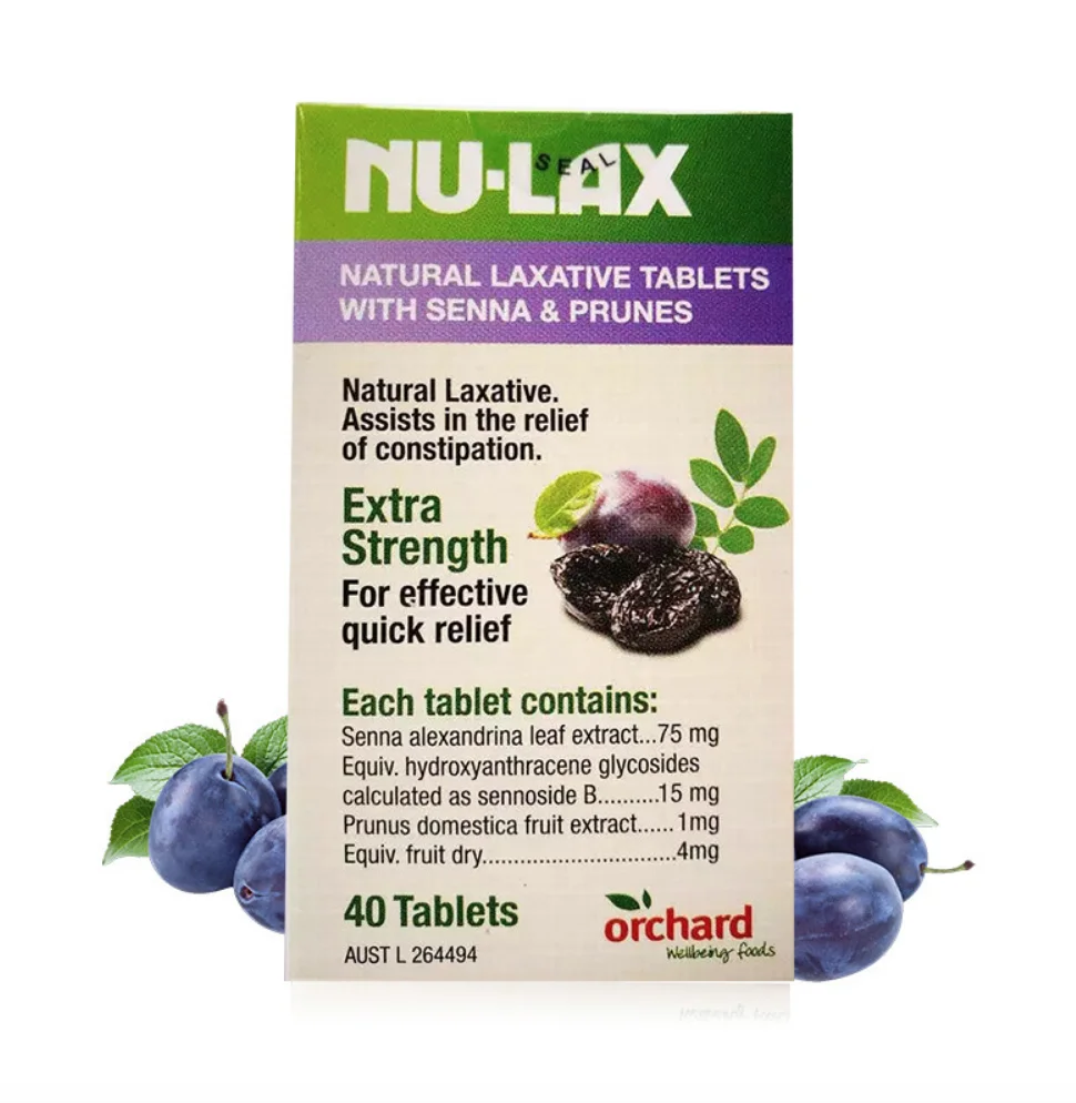 

Australia NuLax Laxative Tablets with Senna & Prunes Constipation Treatment Overnight Relief Stimulating Bowel Evacuation Vegan