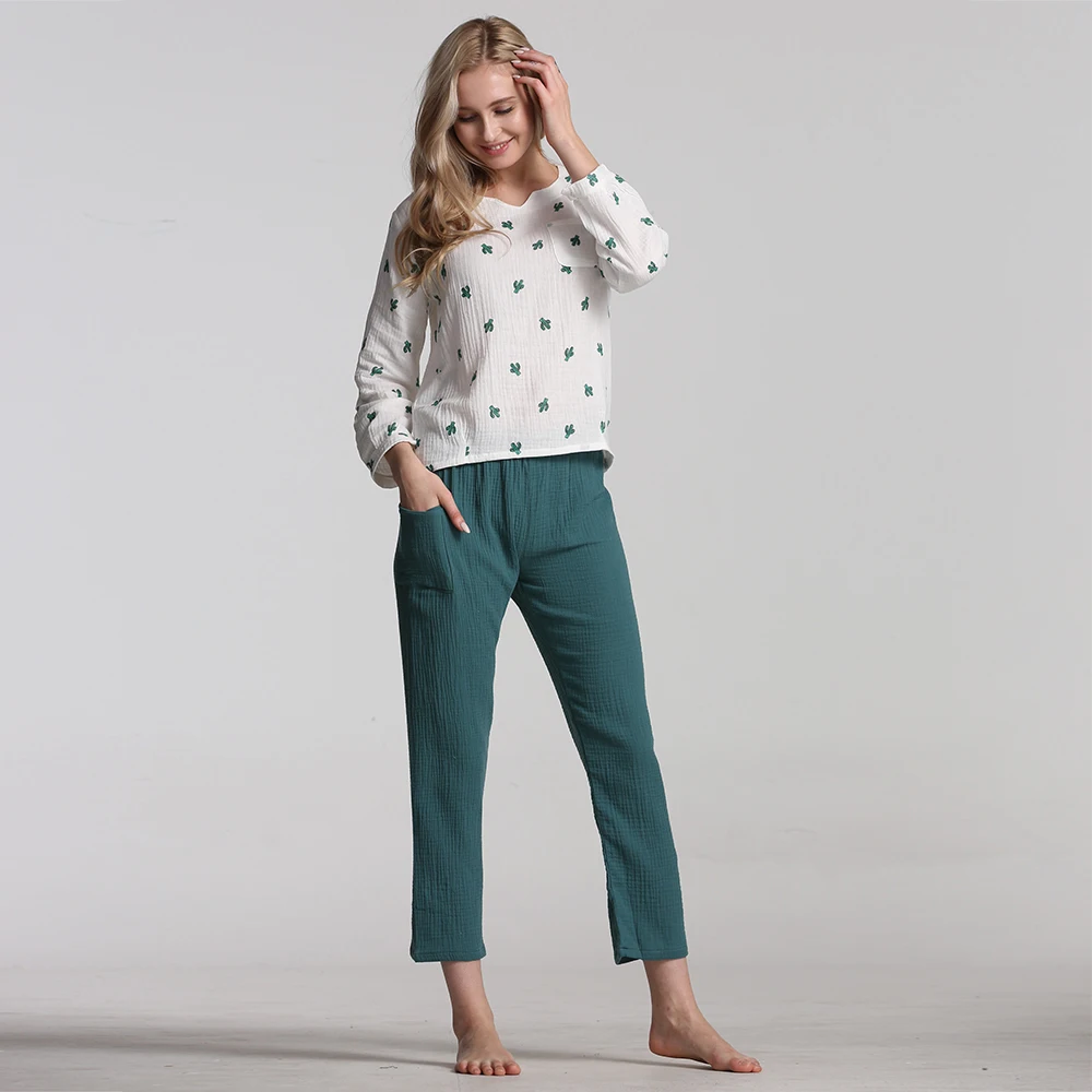 Женская Пижама хлопок женские пижамы хлопковые пижама с длинными рукавами новый