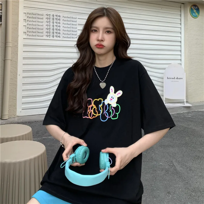 

2918 women's summer design sense niche loose 2021 new style black short-sleeved T-shirt