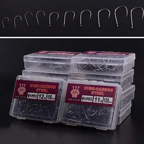 

1000 Pcs 10 Sizes Fishing Fish Bait Sharpened Hook Fishhook Tackle Jig with Box