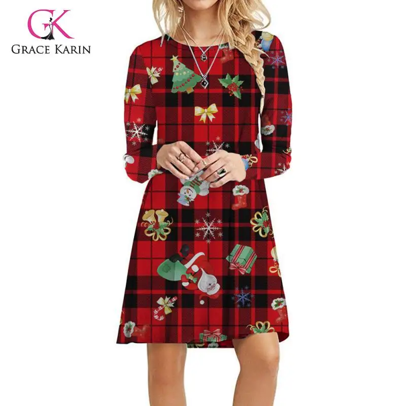 Grace Karin/рождественское платье для женщин Повседневное трапециевидной формы в