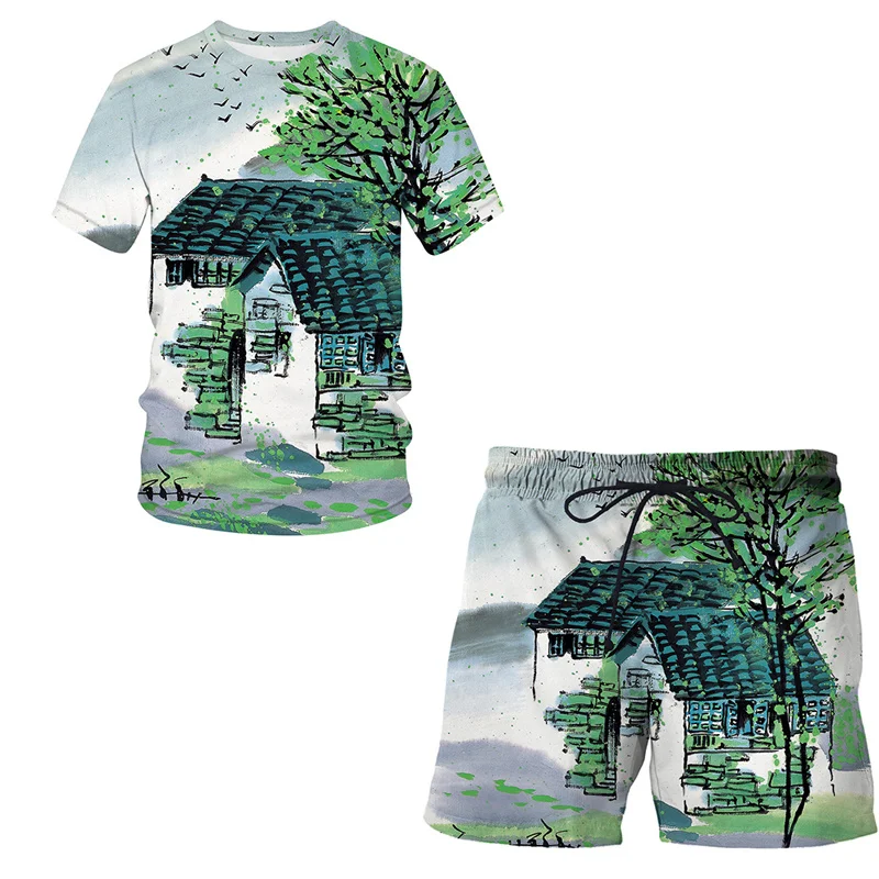 Мужской пляжный комплект летняя рубашка с коротким рукавом и шорты | Мужская