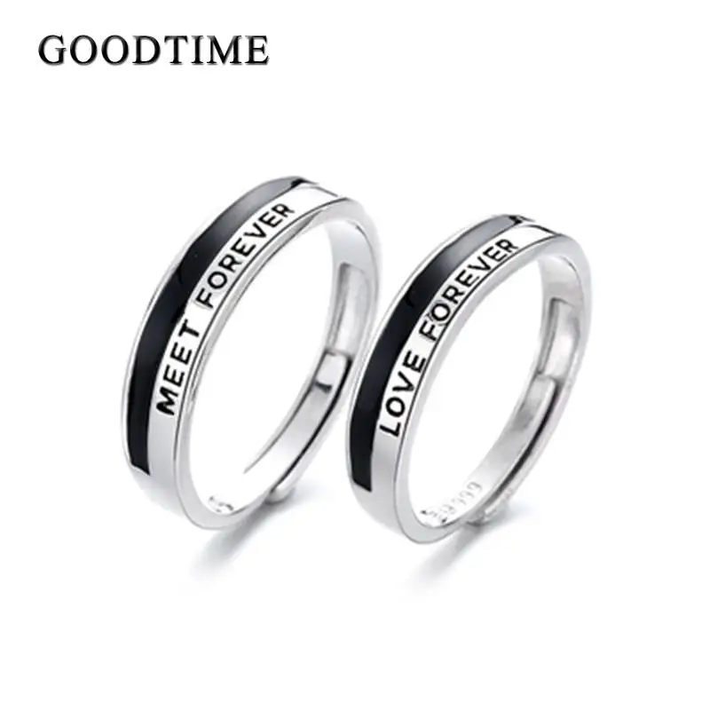 

Fashion Couple Ring Pure 100% 999 Sterling Silver Meet Forever Black Rings For Women Men Anniversary Jewelry Gift For Lovers