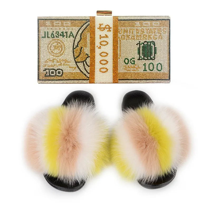 Женские шлепанцы из лисьего меха пушистые меховые сланцы для девочек Женская