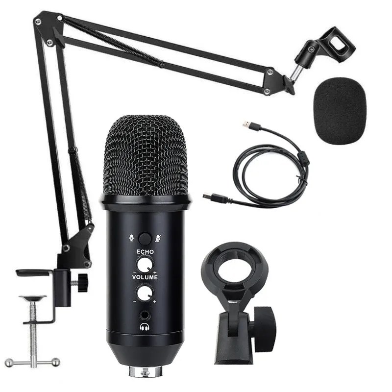 

Metal USB Condenser Recording Microphone Gaming For Laptop Windows Cardioid Studio Vocals Voice Skype Chatting Podcast