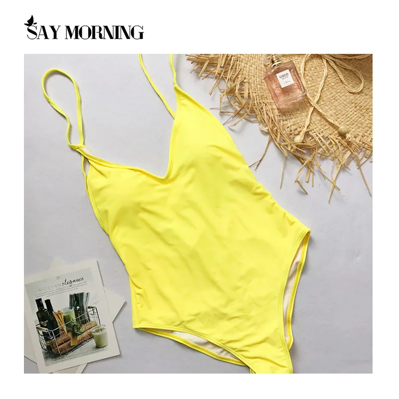 Слитный купальник SAY MORNING с глубоким V-образным вырезом съемные накладки на грудь