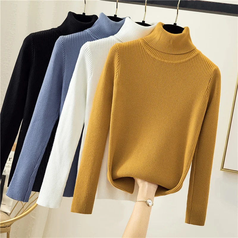 

Autumn and Winter New High-neck Sweater Women's Long-sleeved Slim Solid Color Base Coat Pullover All-match Stretch Thick Sweater