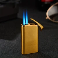 portable metal double torch lighter blue flame 1300c mini butane gas lighter windproof lighters smoking accessories gifts