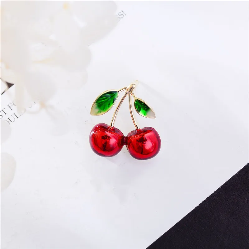 

Lovely Fruit Red Cherry Brooches For Women Small Collar Pin Clothes Hat Accessories Fashion Enamel Bag Badge Pins Broche Jewelry