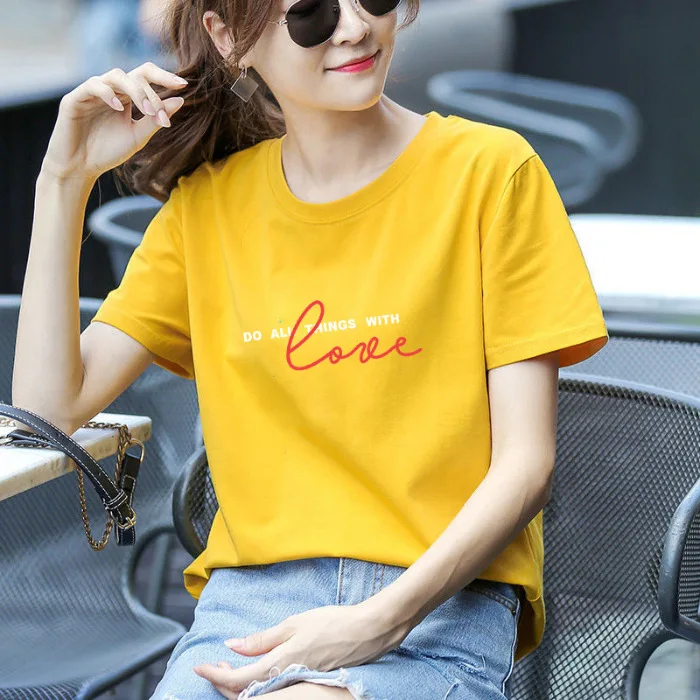 Женская футболка с коротким рукавом ZQLZ Повседневная тонкая хлопковая Футболка