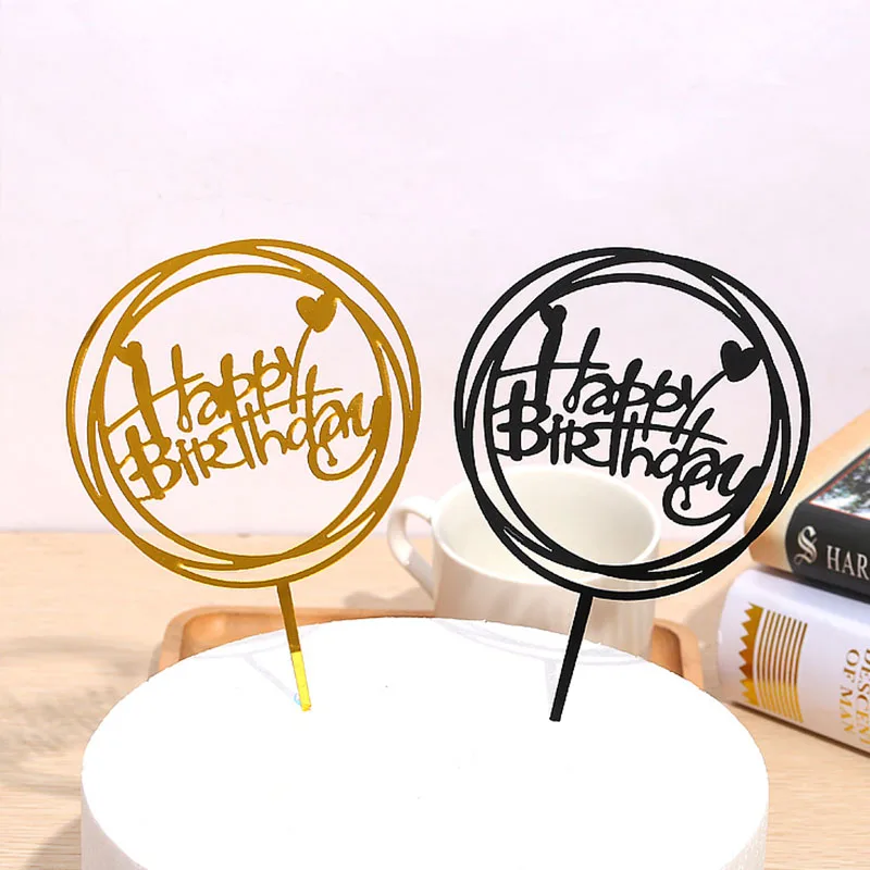 10pcset acrylic cake topper rose gold flash cake topper happy birthday party decorations for home party supplies cupcake topper free global shipping