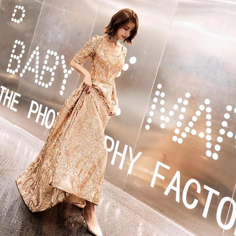Великолепные золотые вечерние платья Длинные линии элегантные с коротким