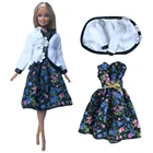 NK 1x Кукольное платье, белая шаль + модное платье с принтом, повседневная одежда для Барби, аксессуары для кукол, наряд для девочек 04H 5X