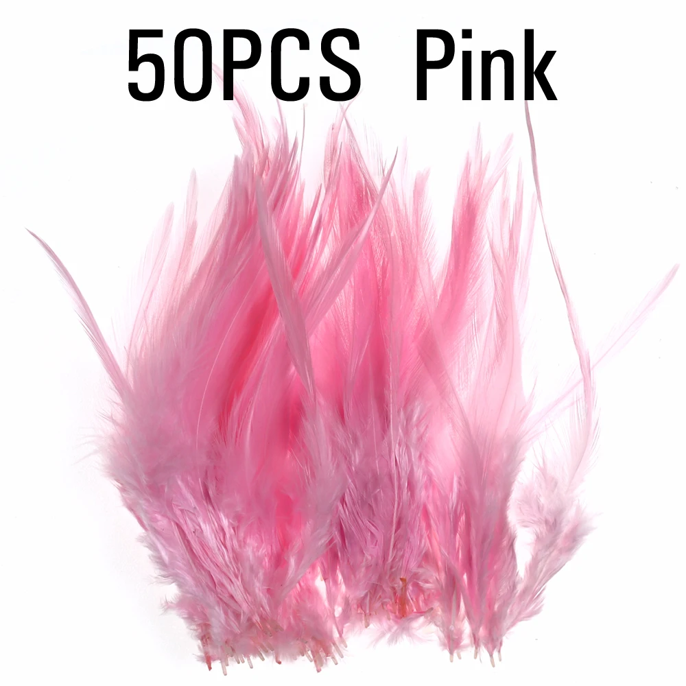 ICERIO 50 шт. мухобойка крюк седло для петуха Hackle петух Schlappen перо форель Steelhead мухи связывающие материалы - Цвет: Pink 50PCS