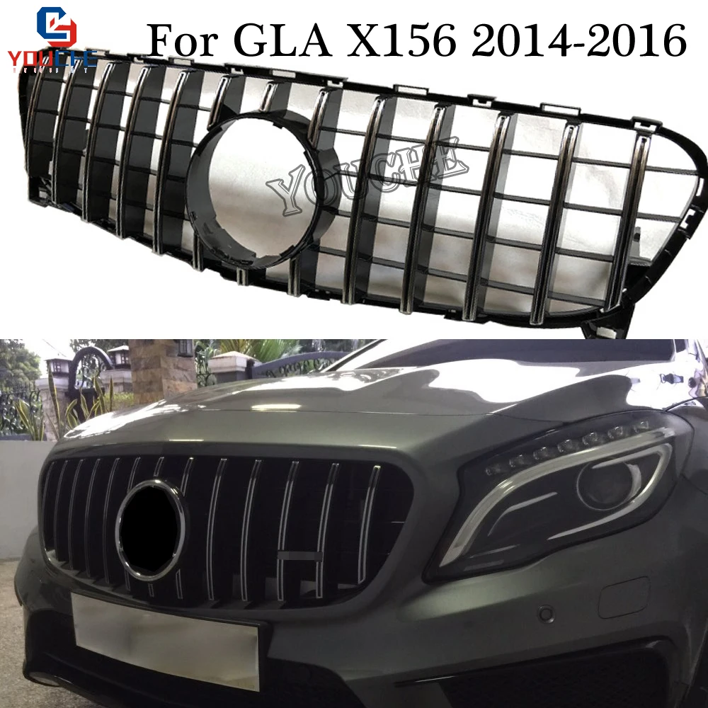 

X156 GT Type Car Front Grille for Mercedes GLA class X156 GLA200 GLA250 GLA45 AMG 2014 - 2016 pre-facelift ABS Silver Grille