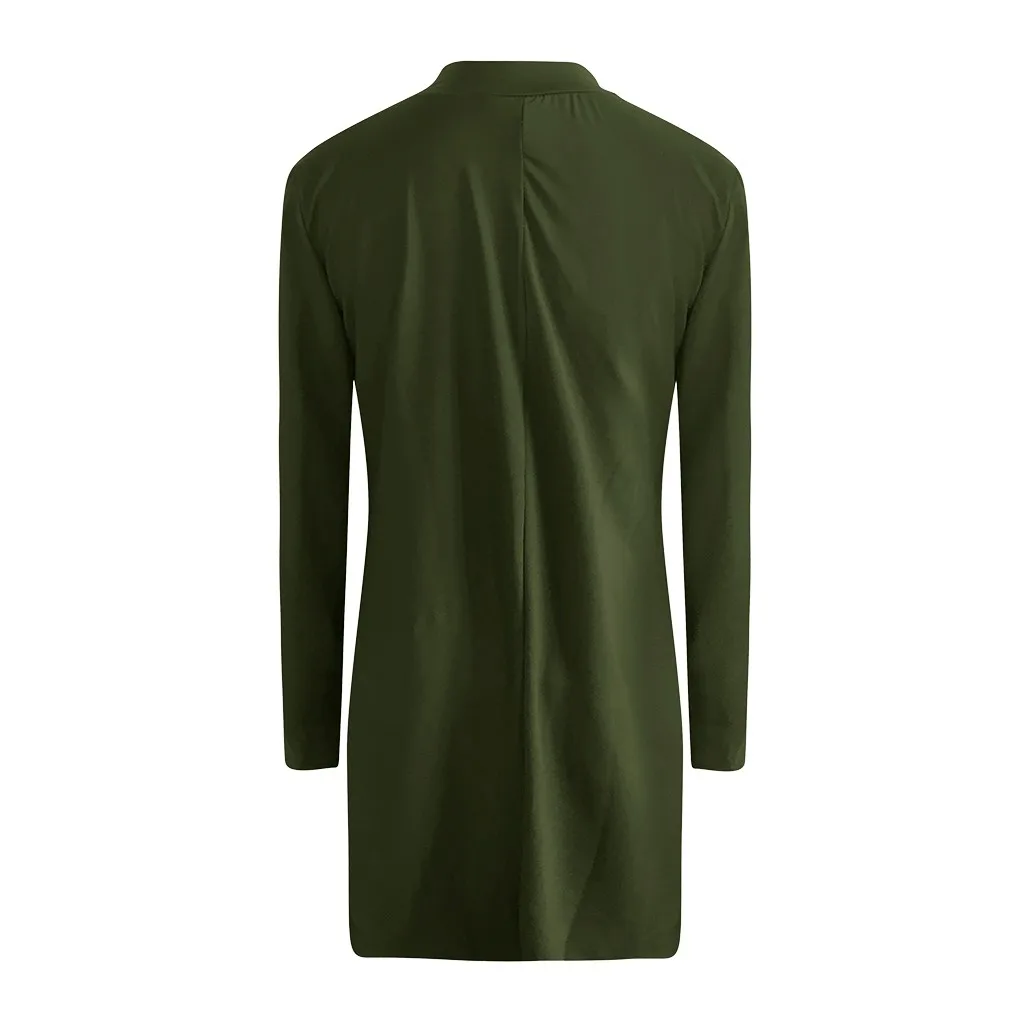 Для женщин платья с длинным рукавом Дамская обувь женские карман твердый платье