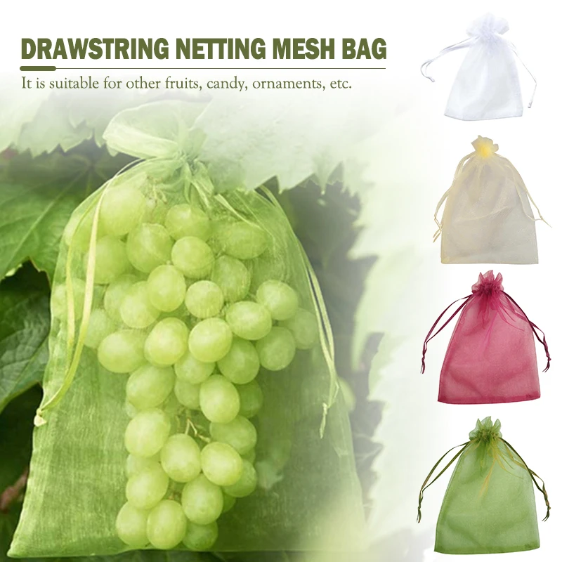 

100pcs Strawberry Grapes Fruit Protection Bags Pest Control Anti-Bird Garden Netting Bags Mesh Grape bag Planter Grow Bags