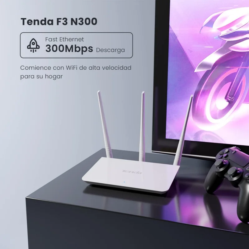 Беспроводной Wi-Fi роутер Tenda F3 N300 с антеннами высокой мощности 5 дБи 300 Мбит/с