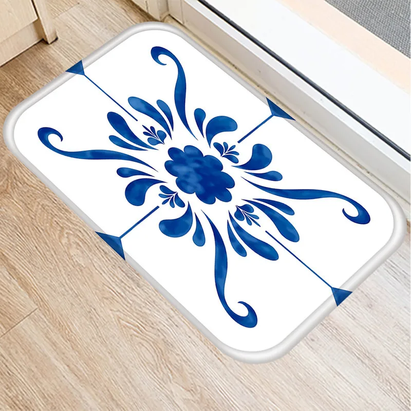 Сине белые фарфор для кухонной и входной двери коврик из бархата кораллового
