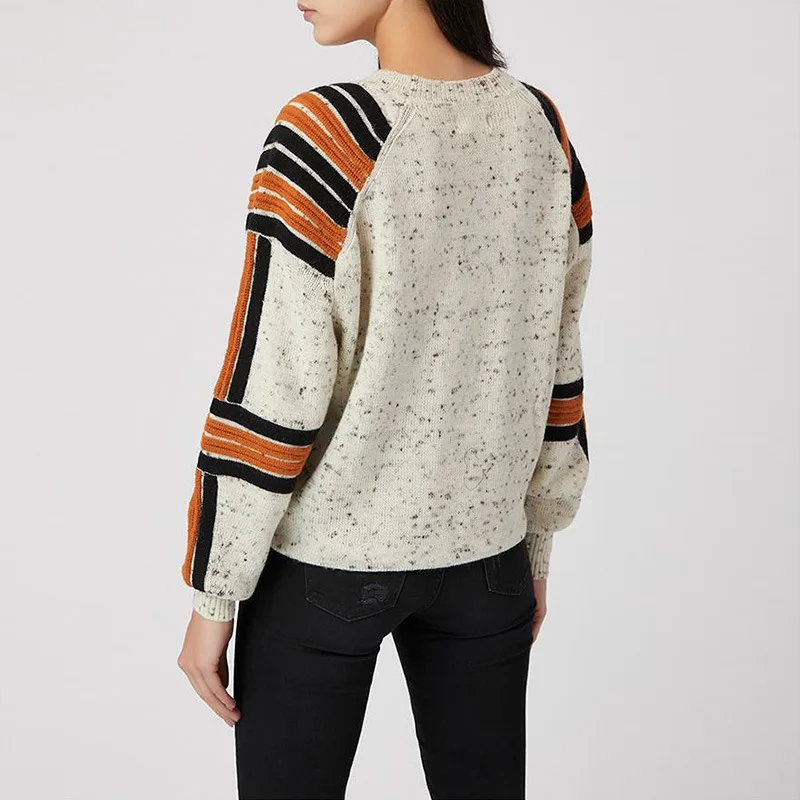 

Ранней женские Свитер осенний свитер в полоску с контрастной Цвет узкий вязаный свитер для женщин верхняя одежда тонком каблуке; Сезон осен...