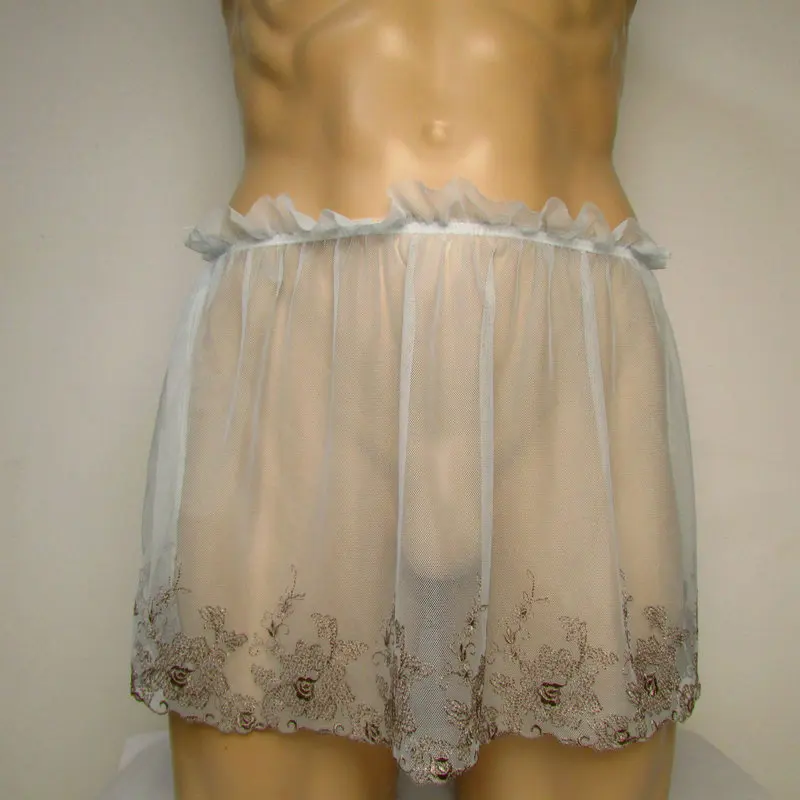 Sissy юбка Мужская кружевная синяя очень мягкая бикини сексуальный кружевной