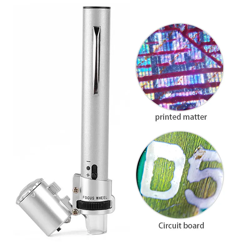 100x фокусировка регулируемая ручка стиль Карманный микроскоп с светодиодный