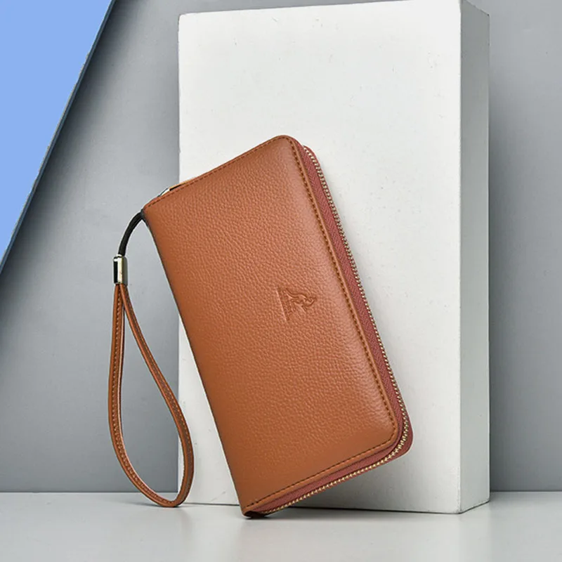 

PU Leather Lychee Grain Wallet Long Multi Card Slot Wristlet Clutch Bag Zipper Large Capacity Passport Card Holder for Men Women
