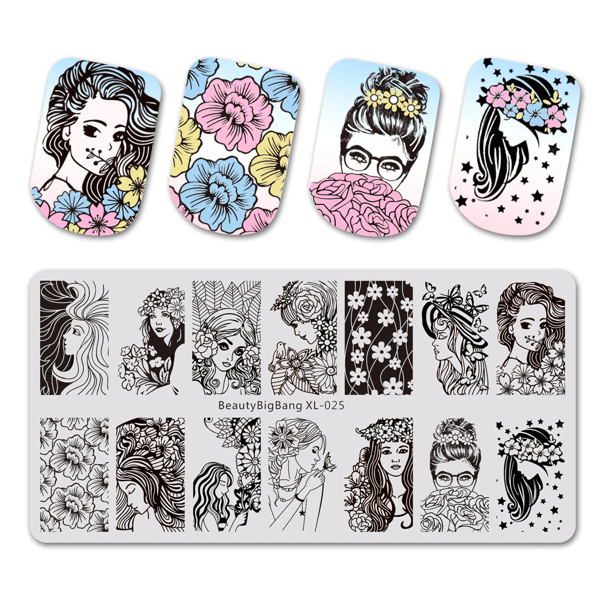 

BeautyBigBang 6*12cm Rectangle Nail Stamping Plates Set Flower Pattern Nail Art Stamp Template Image Plate Stencils Tool Kits