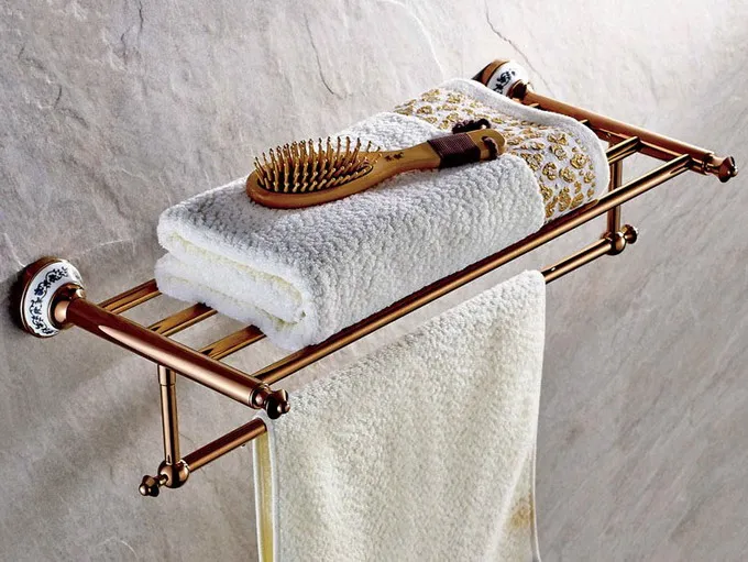 

Bathroom Accessory Set Towel Rack Hooks Soap Net Toilet Brush Holder Toilet Paper Holder Ceramic Base Rose Gold Hardware Kit