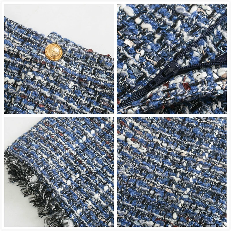 Женский винтажный клетчатый твидовый комплект из двух предметов Офисная куртка