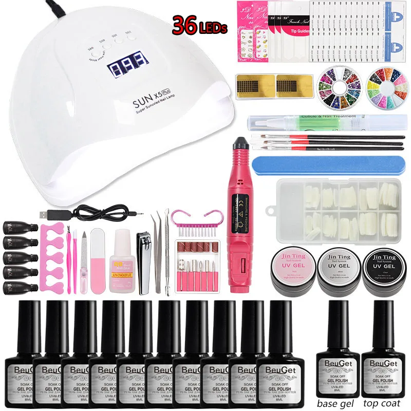Гель для ногтей с лампой маникюрный набор строитель 48 Вт/80 Вт Электрический