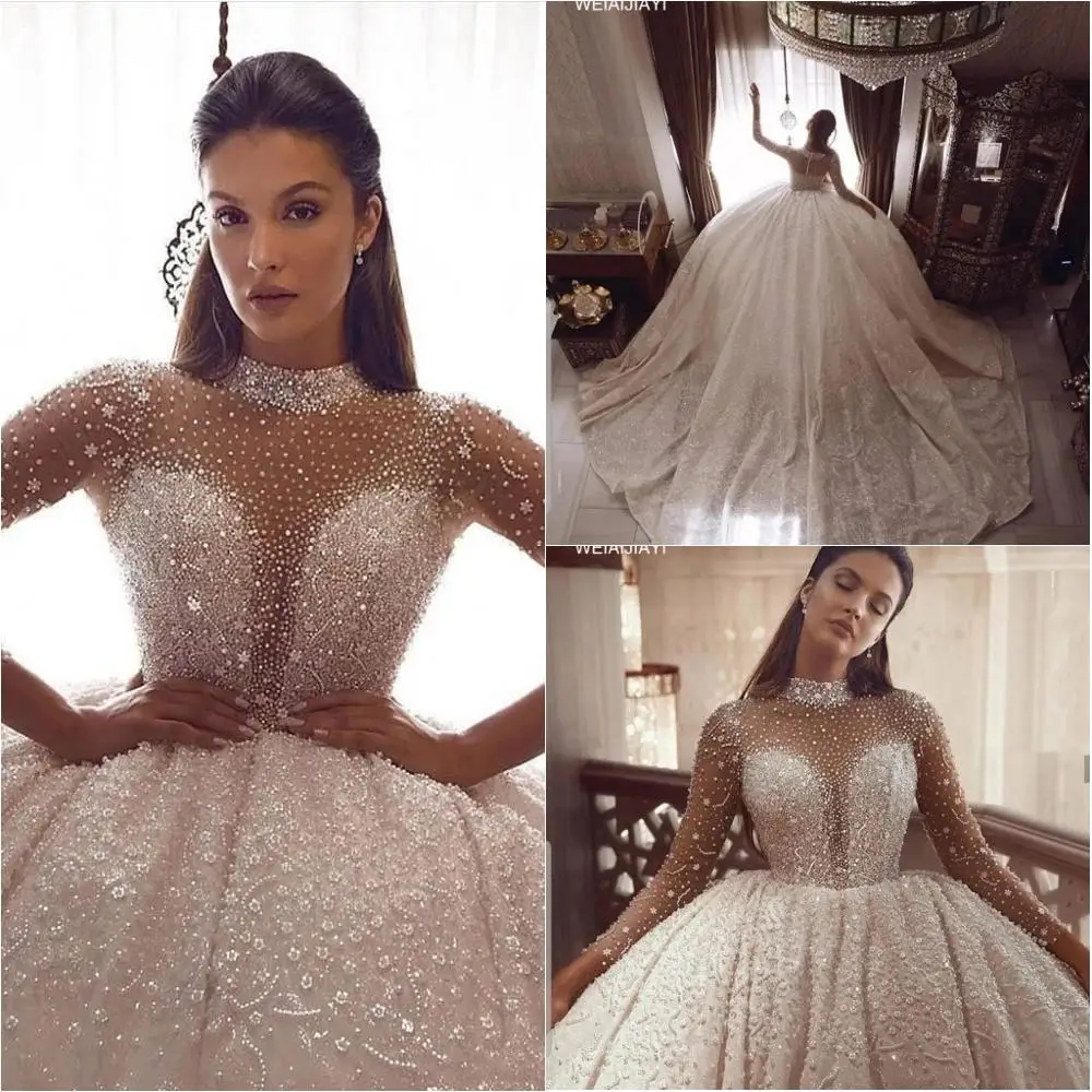 

Женское блестящее свадебное платье It's yiiya, длинное платье принцессы в арабском стиле с высоким воротом и блестящими кристаллами на лето 2019