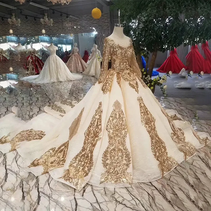 LSS380 Роскошные блестящие вечерние платья с золотыми блестками длинными рукавами