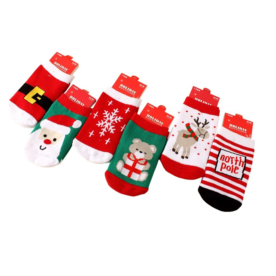 

Autumn Winter Girls Boys Christmas Socks Baby Kids Child Gift Cotton Striped Terry Snowflake Elk Santa Claus Bear Baby Socks