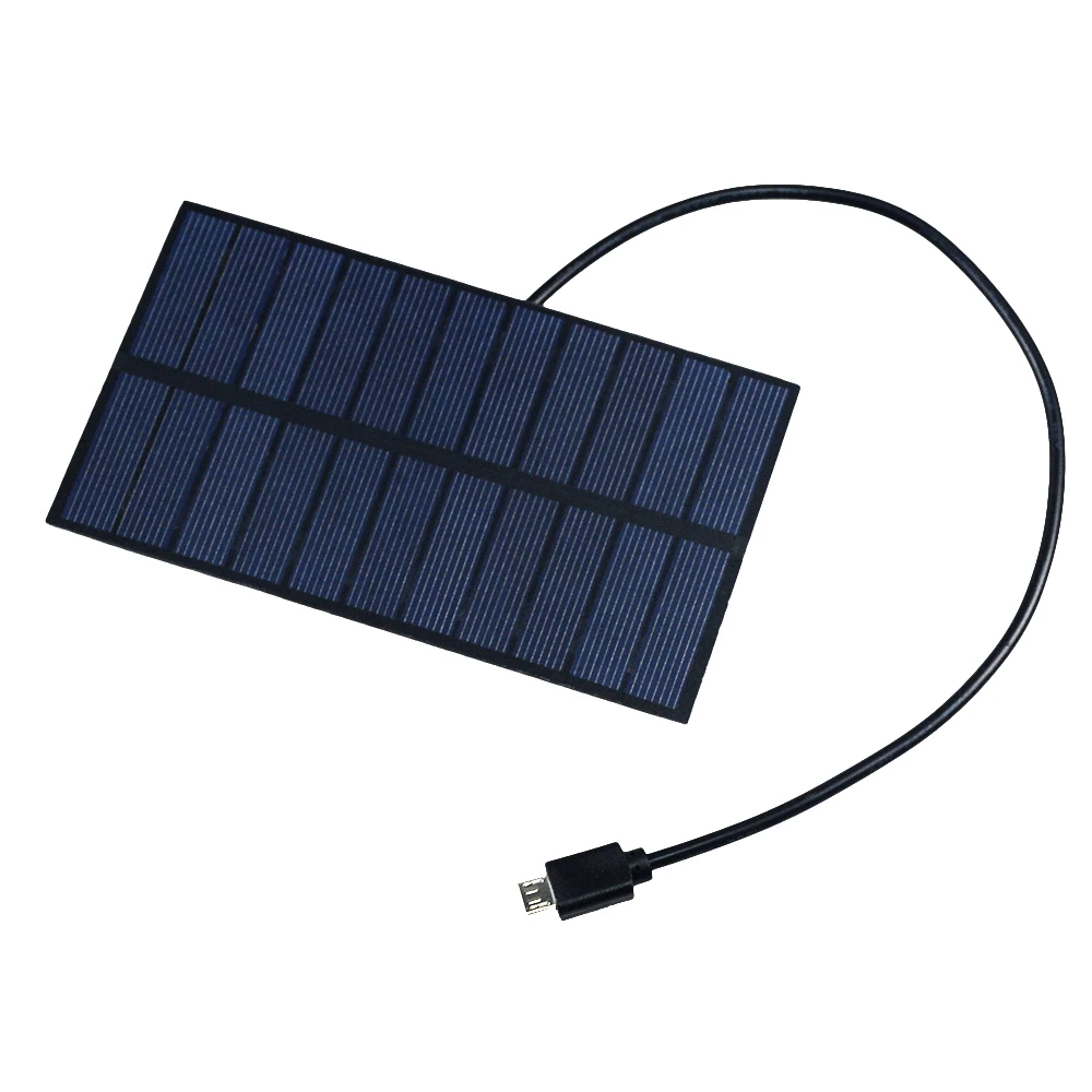 

Solar Battery Charger 1.65W 5.5V Output Male Head USB Micro USB Port 300mA Charge Regulators Solar Panel